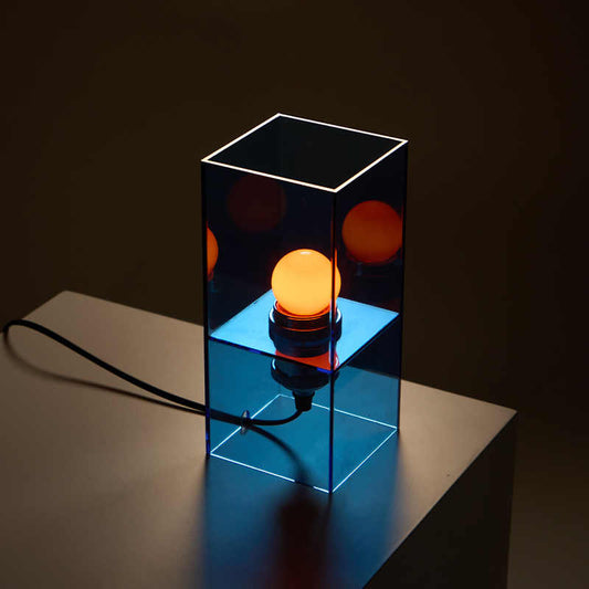 Modern Minimalist Acrylic Table Lamp – "Sunrise Blue" Designer Handmade Bedside & Decorative Light