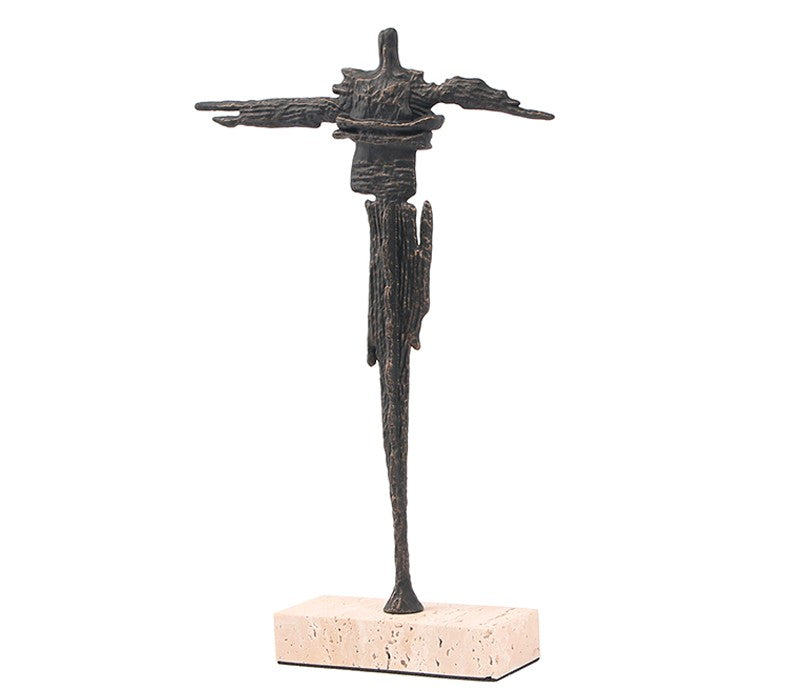 Modern Abstract Black Metal Gymnast Sculpture with Natural Stone Base, Artistic Minimalist Figurine for Living Room, Entryway, TV Cabinet, Office, Shelf Display