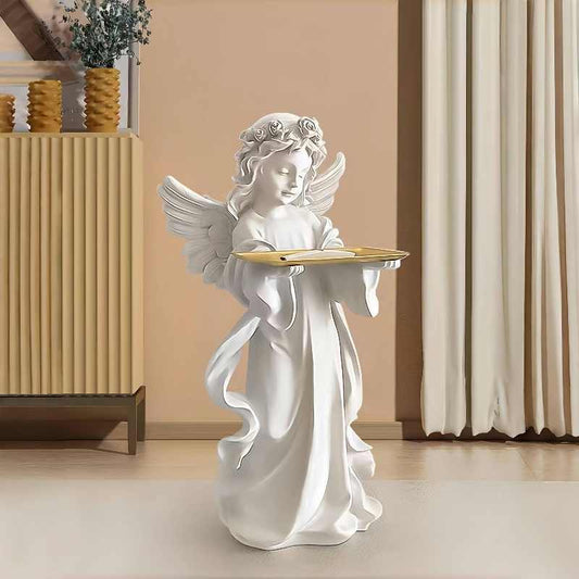 Alice Angel Tray Sculpture – Luxury White Resin Decorative Statue, Entryway Living Room Accent, TV Cabinet Organizer