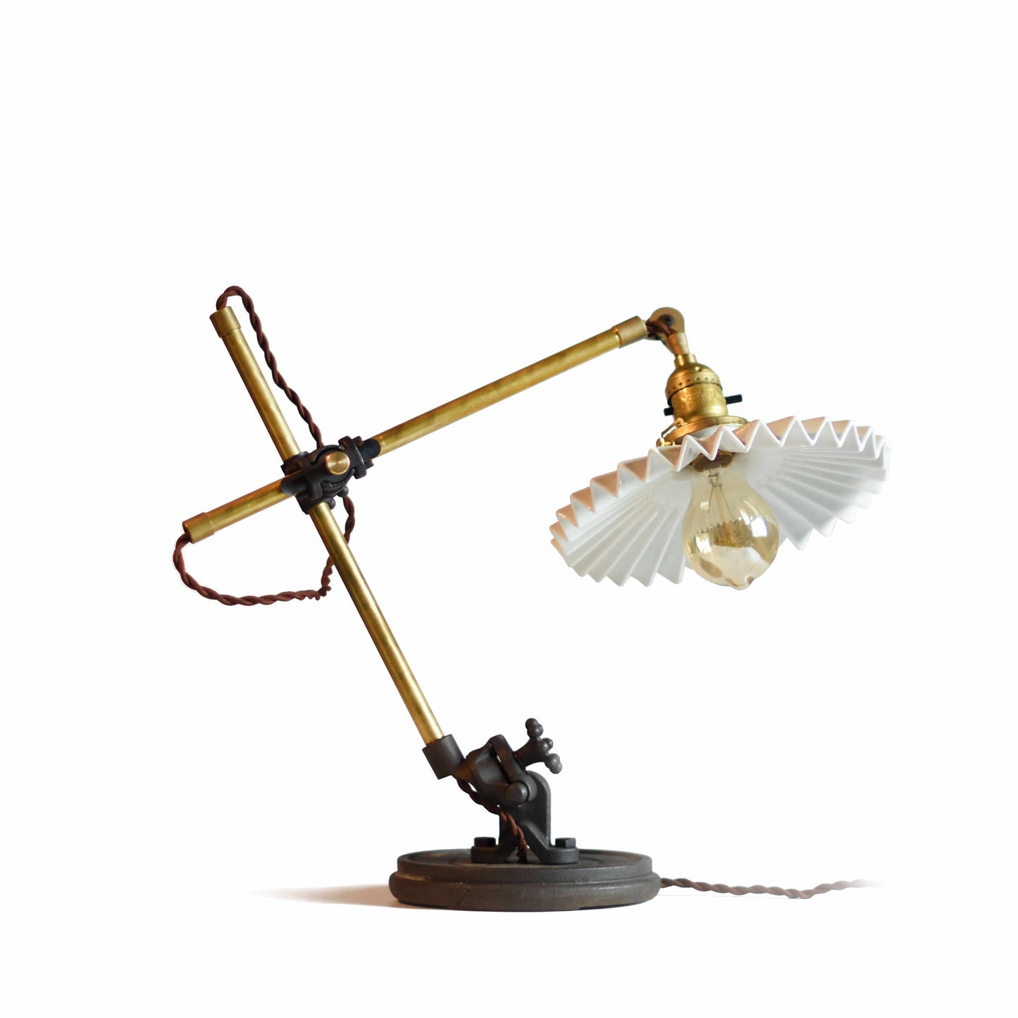 Antique Vintage Industrial Desk Lamp, Long Arm Ceramic Shade Table Lamp for Bedroom, Study, or Bedside – White
