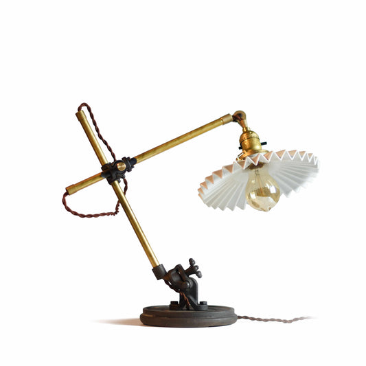 Antique Vintage Industrial Desk Lamp, Long Arm Ceramic Shade Table Lamp for Bedroom, Study, or Bedside – White