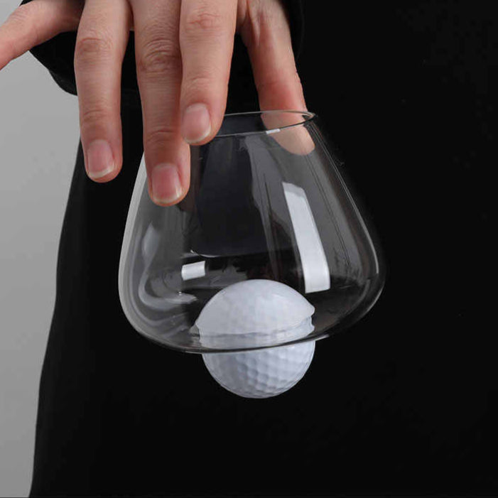 Golf Ball Whiskey Glass Set 375ml – Creative Home Bar Vintage Rocks Glass with Tilted Design, Old Fashioned Cocktail Tumbler, 2 Pack
