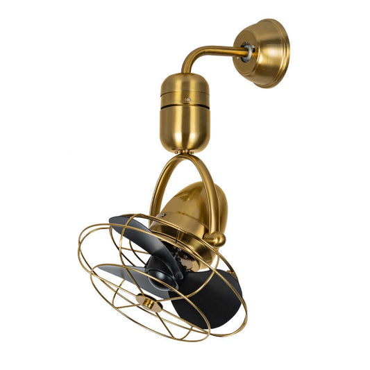 Vintage Brass Wall Mounted Mini Ceiling Fan – Oscillating Rotating Wall Hanging Small Fan for Home & Office, Quiet Side Installation