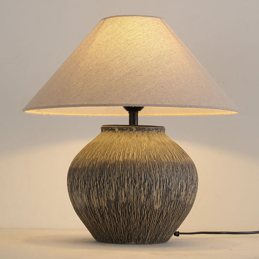 Handmade Textured Ceramic Table Lamp, Retro Minimalist Living Room/Bedroom/Tea Room Accent Light