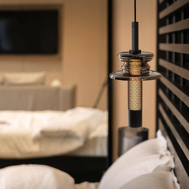 Modern Smart Pendant Lamp, Adjustable LED Bedside Suspension Light, Black Glass & Metal, Works with Tuya System