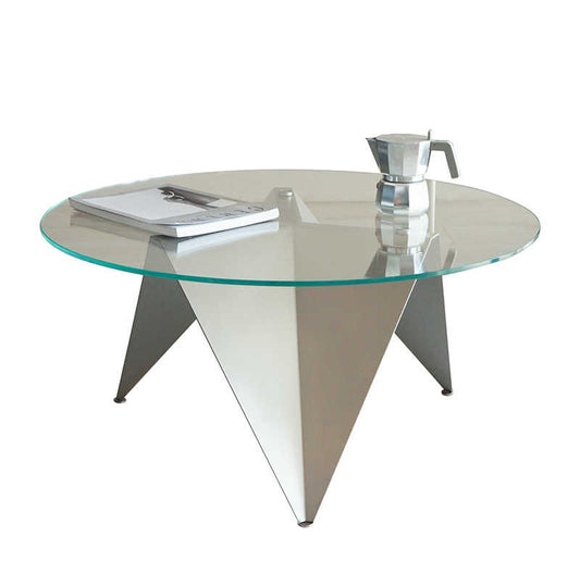 Modern Luxury Stainless Steel & Glass Round Coffee Table – 80cm Designer Origami Style Minimalist Living Room Tea Table