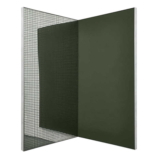 Modern Designer Mirror Wall Art, 2-Piece Large Geometric Accent Panels, Green Grid Depth Effect, Living Room Corner Decoration