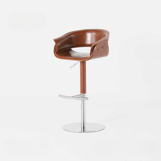 Vintage Stainless Steel Swivel Bar Stool, Saddle Leather Adjustable Counter Chair – Home & Bar
