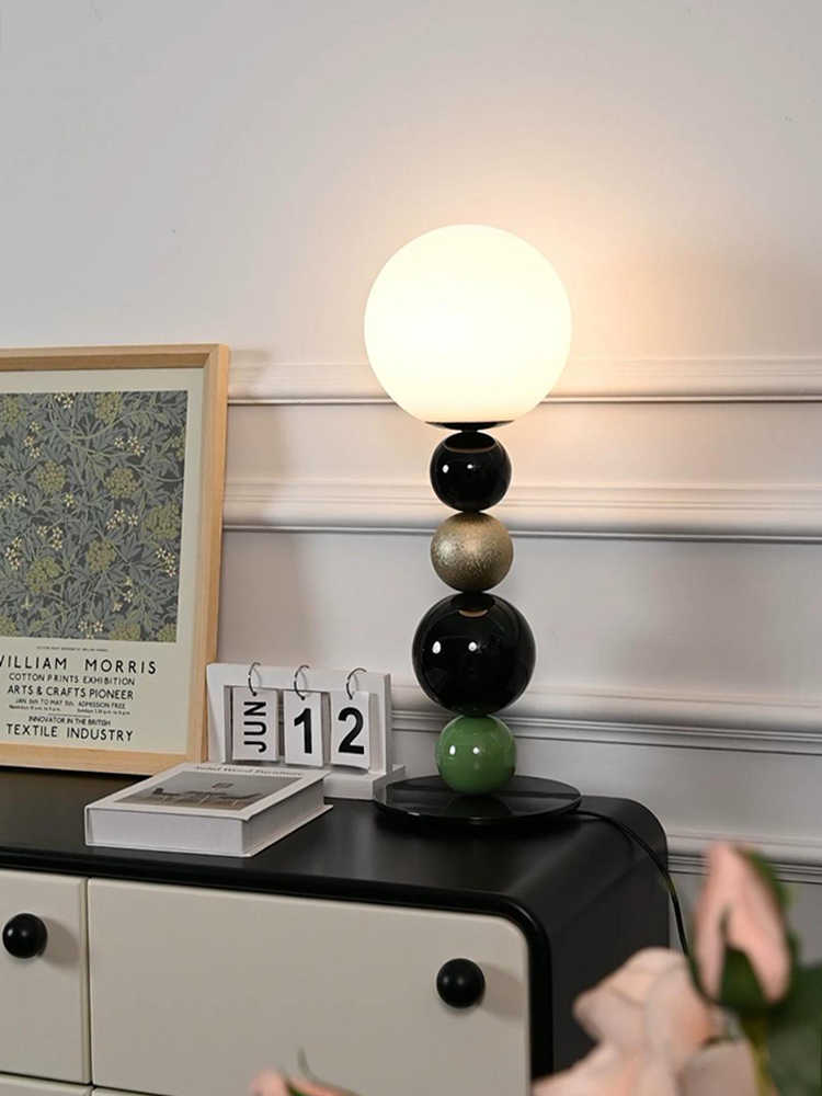 Bubble Table Lamp, Bauhaus-Inspired Artistic Globe Accent Light, Postmodern Green Glass and Metal Bedside Lamp for Entryway, Living Room, Bedroom