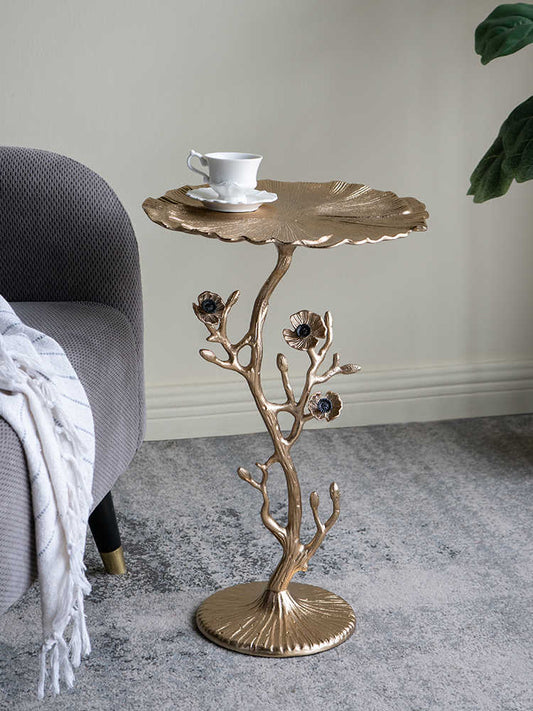 Accent Table, Luxury Retro Gold Floral Coffee/End Table, Branch Side Table for Living Room, Bedroom, or Balcony