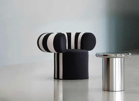 Modern Accent Lounge Chair, Black and White Fan-Shaped Upholstered Armchair, Contemporary Single Sofa for Villa, Living Room, Bedroom, or Vanity