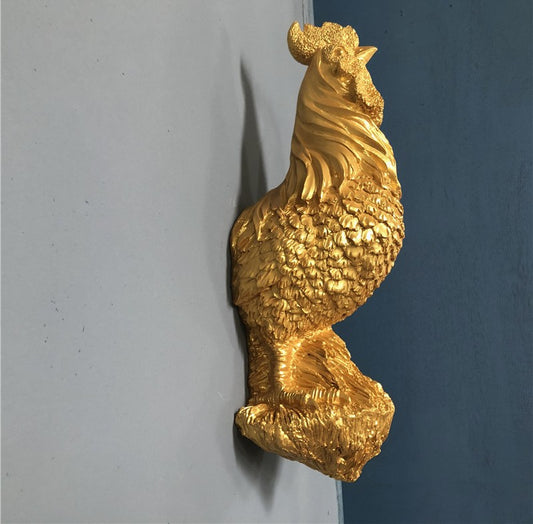 Gold Rooster Zodiac Animal Head Wall Decor, Sculpture for Entryway, Living Room, Bar, Indoor/Outdoor