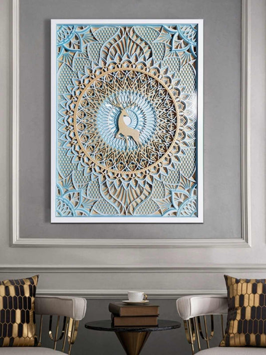 3D Layered Deer Mandala Wall Art – Aluminum Frame, Modern Artistic Sculpture for Living Room, Foyer, Creative Gift