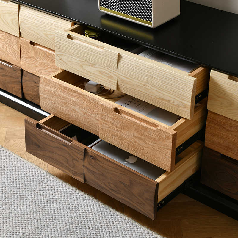 Tall Modern Black Walnut TV Stand, Multi-Drawer Storage Cabinet for Small Spaces, North American Minimalist Media Console