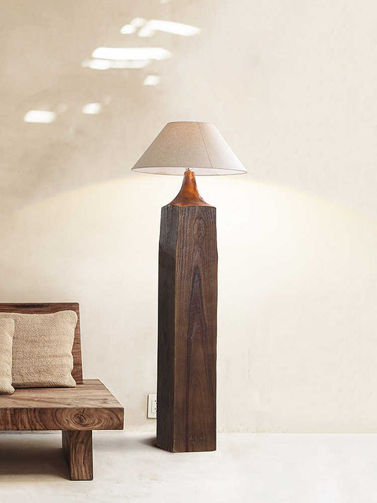 Rustic Solid Wood Floor Lamp – Vintage Wabi-Sabi Style Standing Light, Mid-Century Modern Table Lamp for Living Room, Bedroom, Tea Room, Hotel, Japanese Minimalist Decor