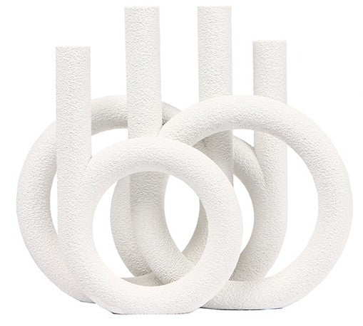 Modern Luxury Geometric Marble Flower Vase – Creative White Circular Decor for Living Room, Dining Table, Hotel