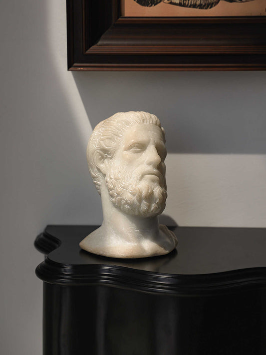 Classical Greek Male Portrait Bust – Vintage Style Stone-Effect Sculpture for Desktop & Home Decor