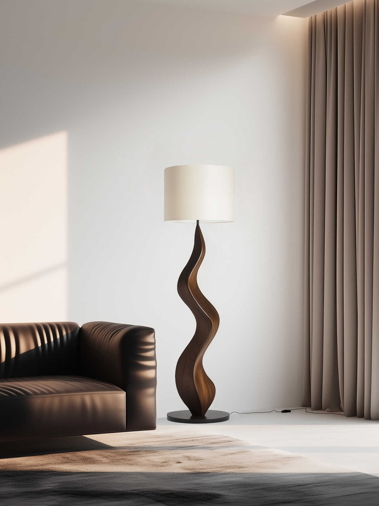 Minimalist Sculptural Solid Wood Floor Lamp, Modern Art Standing Light for Living Room, Bedroom, or Study