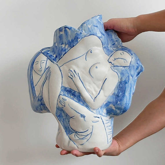 Handmade Abstract Ceramic Art Vase –  Oriental Flower Vessel for Tea Room, Living & Dining Table Decoration