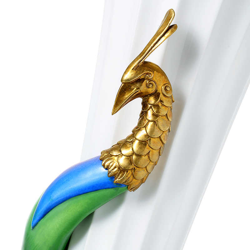 Porcelain and Brass Peacock Accent Flared Vase – Luxury Decorative Flower Vase for Tabletop, Centerpiece, Living Room, and Villa Décor