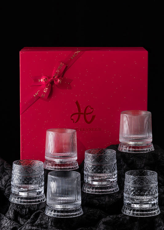 Crystal Whiskey Glass Set, 6 PCS – Gift Boxed Luxury Old Fashioned Tumblers, Handcrafted Stripe & Star Diamond Pattern, 250ml Premium Glassware