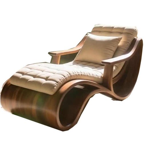 Modern Black Walnut Chaise Lounge – Aesthetic Solid Wood Reclining Chair, Luxury Curved Daybed