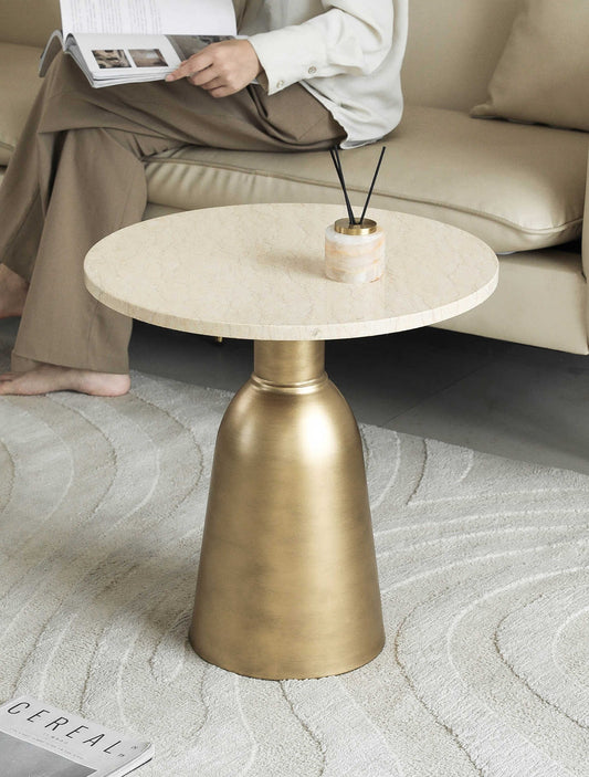 Marble & Gold Round Side Table, Modern Luxury Accent Table for Living Room, Sofa & Entryway – Designer Coffee Table