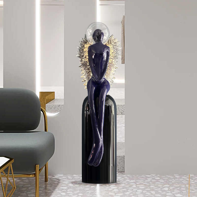 Modern Abstract Human Sculpture, Tall Minimalist Art Figurine for Hotel Lobby, Living Room & Showroom Decor, Unique Floor Statue Accent 39" High