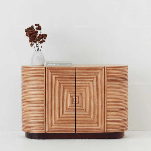 Natural Solid Wood Sideboard Cabinet, Multi-Functional Storage Buffet for Living Room, Minimalist Display