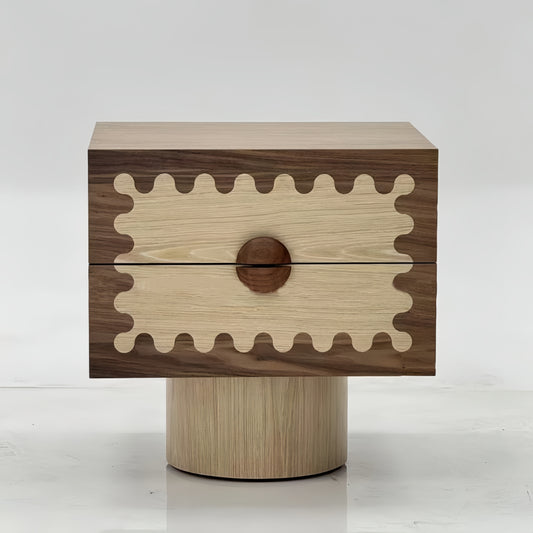 Vintage Sculptural Solid Wood Bedside Cabinet, Designer Minimalist Storage Nightstand for Bedroom, Living Room, or Hotel