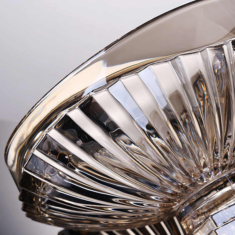 Modern Crystal Glass Pedestal Fruit Bowl, Elegant Cut Glass Compote with Radiating Pattern for Living Room, Luxury Footed Serving Dish for Desserts Candy