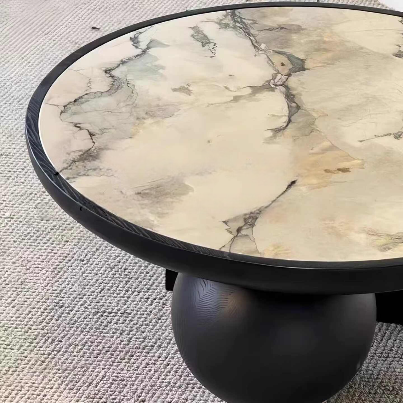 Vintage Solid Wood Coffee Table, Designer Round Tea Table, Retro Modern Minimalist Living Room Table