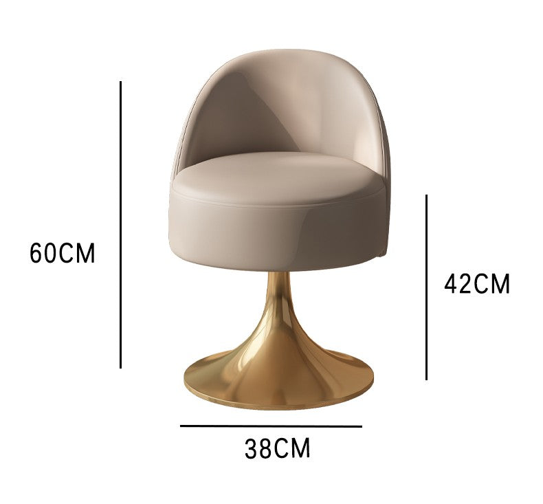 Italian Luxury Swivel Vanity Chair with Gold Tulip Base, Premium Leather Upholstered Makeup Stool with Backrest for Small Spaces