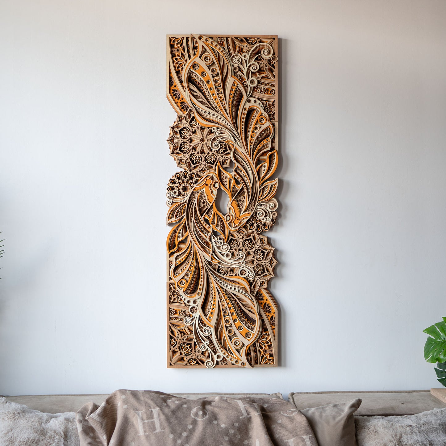 Gold Orange Modern 3D Layered Wall Art – Frameless Luxury Vertical & Horizontal Decorative Panel for Living Room, Entrance, Bedroom, Dining Area
