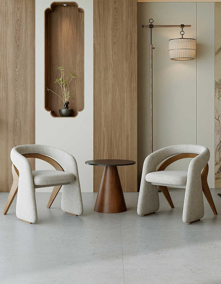 Modern Solid Wood Armchair & Black Cone Side Table Set, Reception/Meeting Area Furniture (2 Chairs + 1 Table)
