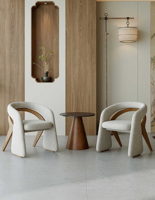 Modern Solid Wood Armchair & Black Cone Side Table Set, Reception/Meeting Area Furniture (2 Chairs + 1 Table)