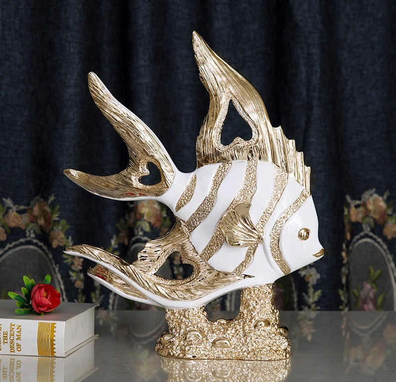 Pair of Luxury Resin Fish Sculptures – Artistic TV Cabinet, Wine Cabinet, and Living Room Blessing Decor Set