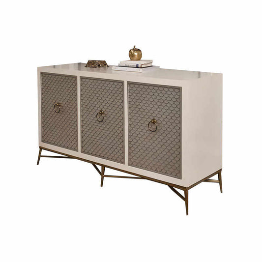 Modern Luxury Gray 3-Door Entryway Cabinet – Slim Partition Shoe Storage Sideboard for Living Room, Mid-Century Style