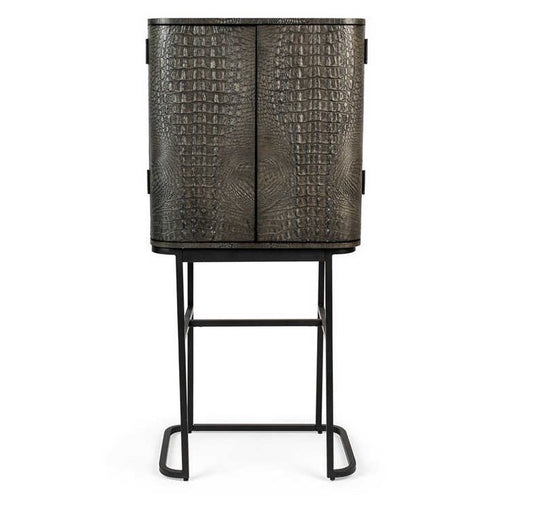 Luxury Rattan-Wrapped Bar Cabinet with Brass Stand – Modern Cocktail Storage Cabinet with Wine Glass Holders, Designer Home Bar Furniture for Living Room