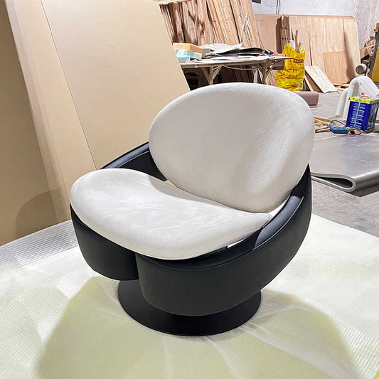 Luxury Swivel Lounge Chair – Modern Round Metal Base Armchair, Designer Hotel Style Single Seat for Contemporary Living and Commercial Spaces