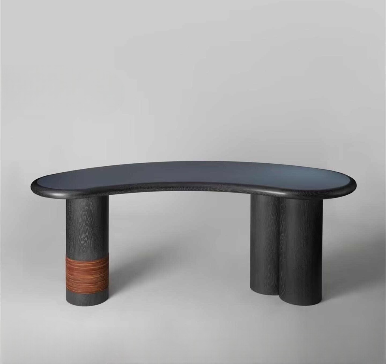 Vintage Solid Wood Designer Curved Writing Desk, Modern Black Artistic Office Table for Home, Studio, Creative Workspace