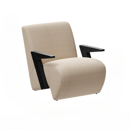 Modern Minimalist Striped Armchair, Solid Wood Vintage Single Sofa with Black Ash Frame, High-End Club Lounge Designer Chair for Living Room, Bedroom, Hotel Suite