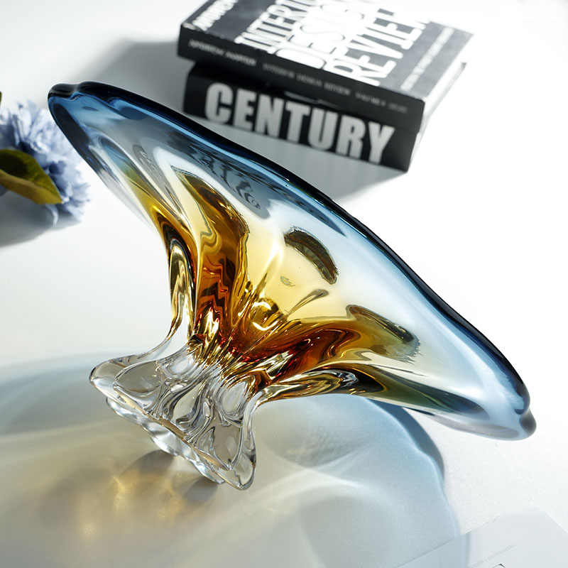 Luxury Gradient Art Glass Pedestal Fruit Bowl, Cloud-Inspired High-Stem Serving Dish with Sunburst Design, Large Decorative Centerpiece