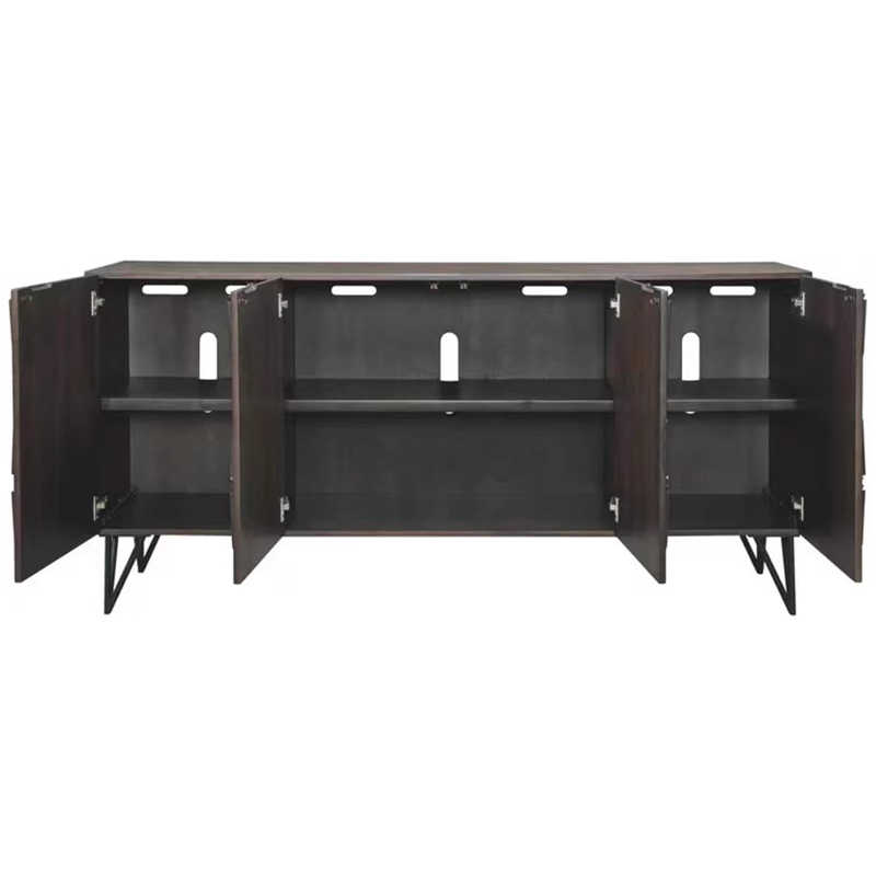American Vintage Geometric TV Console with Diamond Pattern Relief & Hairpin Legs, Distressed Wood Entertainment Center
