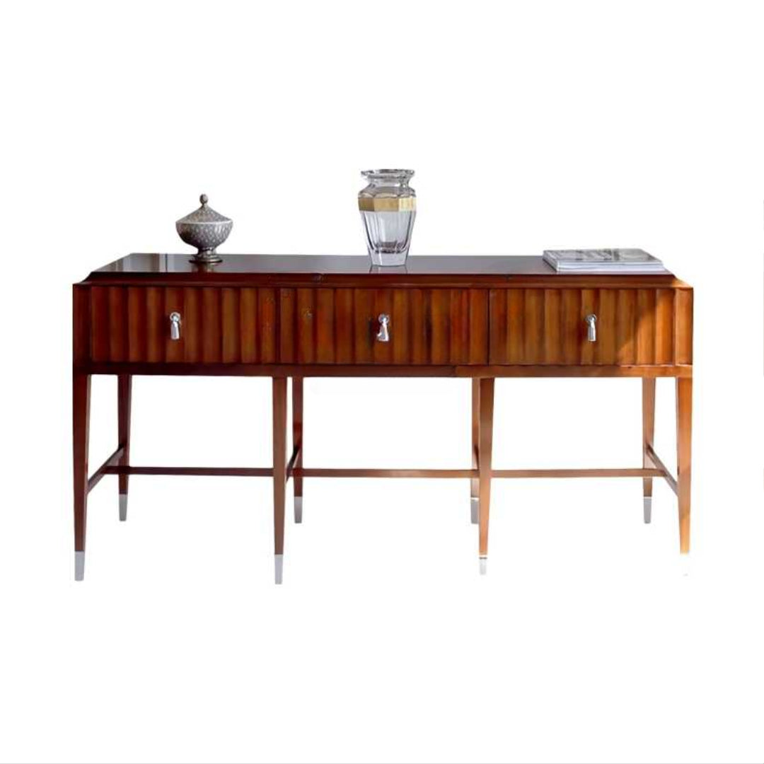Vintage Walnut Solid Wood Console Table – Light Luxury Entryway Buffet, Mid-Century Hallway Cabinet