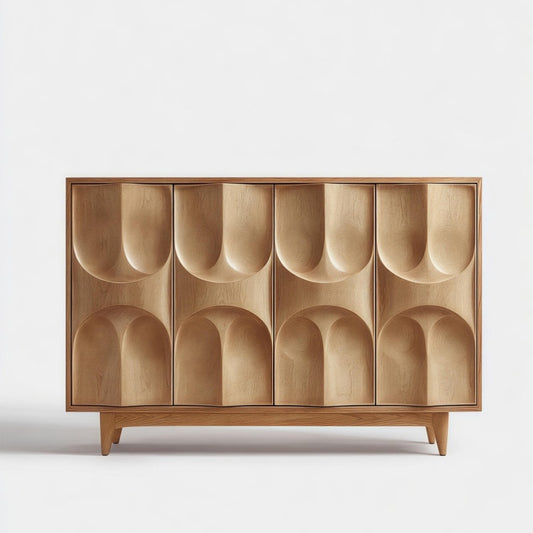 Retro Sculpted Wood Sideboard – Designer High-End Solid Wood Storage Cabinet, Artistic Carved Buffet for Modern Dining