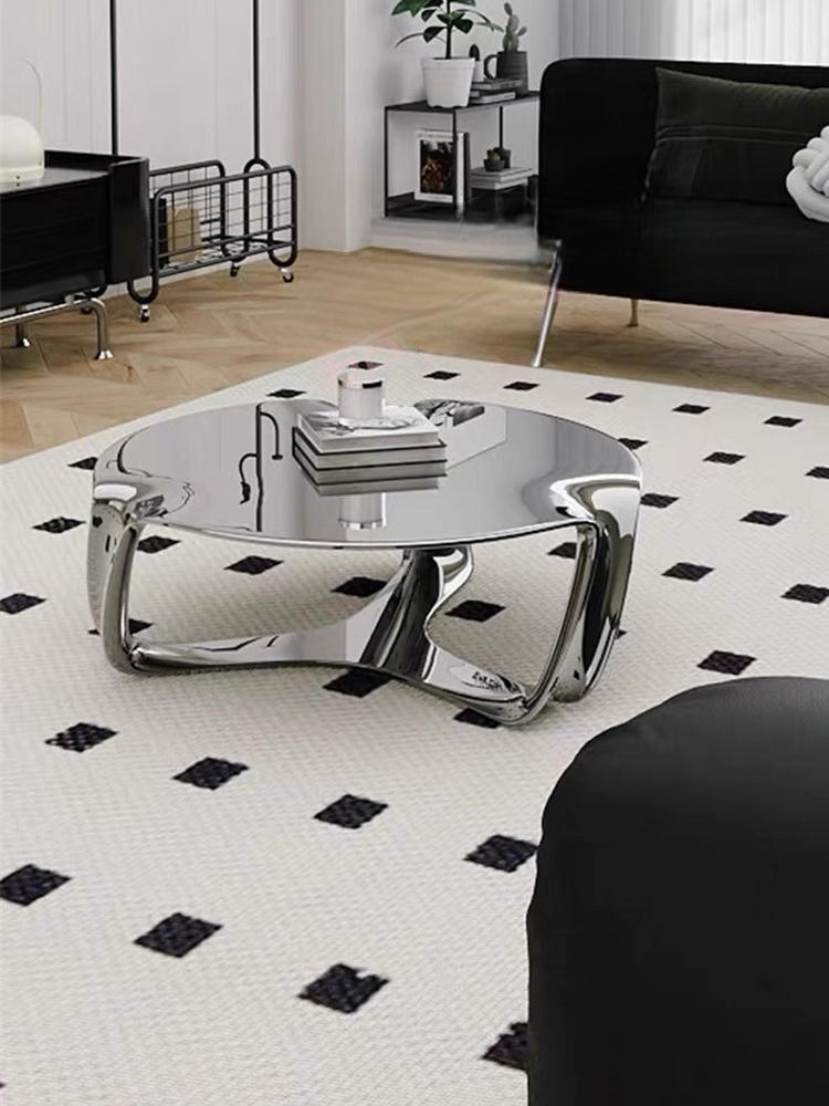 Modern Luxury Silver Electroplated Coffee Table, Designer Irregular Accent Table for Living Room, Entryway, or Lounge
