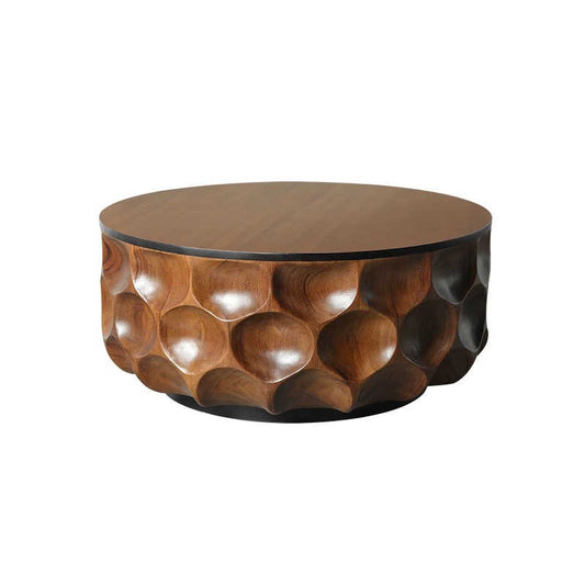 Mid-Century Modern Solid Wood Round Coffee Table – Luxury Minimalist Natural Wood Grain Accent Table for Small Living Rooms, Contemporary Designer Tea Table