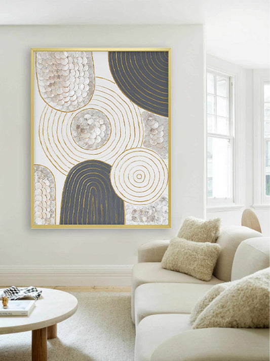 Modern Gold Abstract Wall Art, Designer Framed 3D Panel for Living Room, Foyer & Home Office – Unique Shell Relief