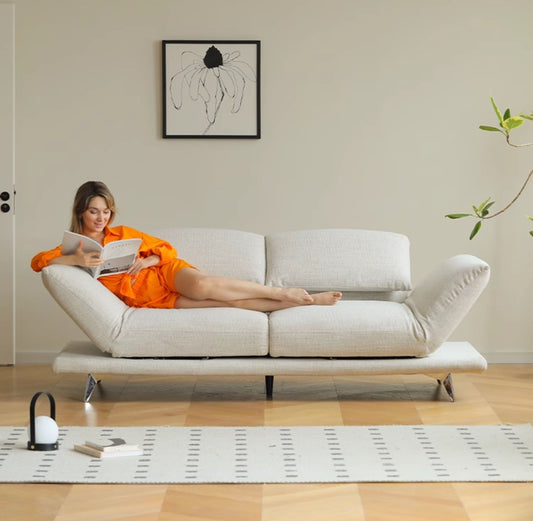 Modern Transforming Sofa – Flexible Convertible Island-Style Sofa, Compact Apartment Living Room Couch, Cream White Fabric Recliner